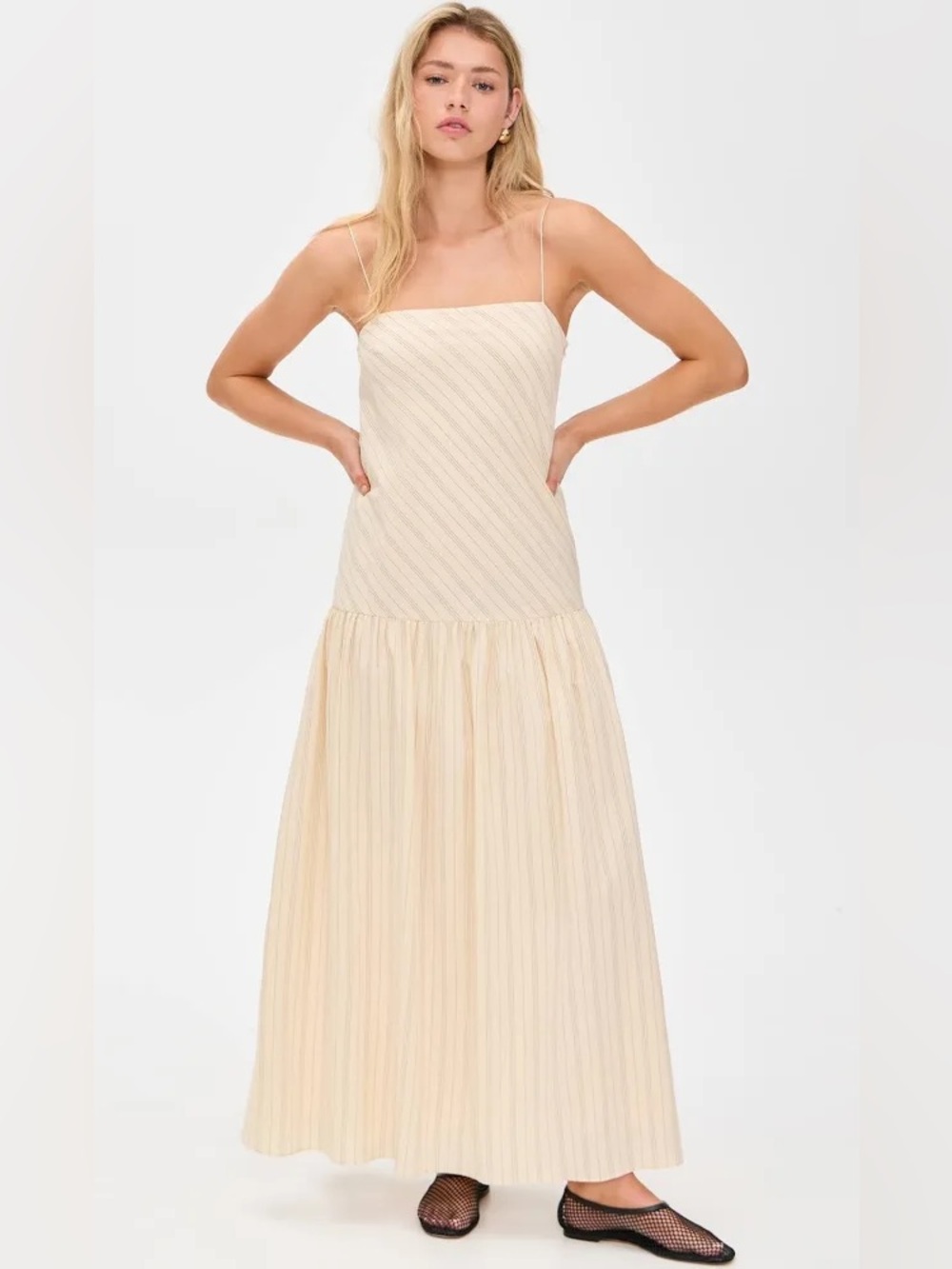 Bec & Bridge Peyson Cotton Cream stripe Spaghetti-Strap Maxi Dress